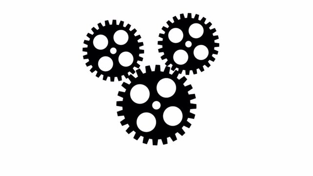 Cog wheel three gears rotating animation on transparent background, update gear setting icon sign animated in alpha channel.