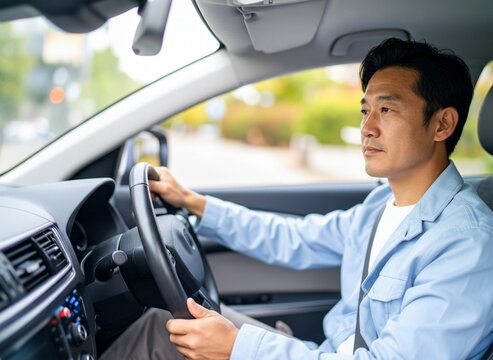 私服姿の日本人ドライバー(男性)
Japanese driver with plain clothes
真剣な面持ち　seriously
man