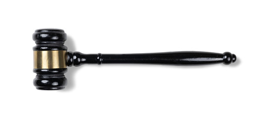 Judge's gavel hammer for adjudication isolated on white background. wooden auction hammer with a...