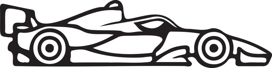 Black Formula Race Car Outline Illustration with Side View Profile © Vexora
