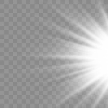 Elegant white sunbeams with smooth gradient halo, glowing edges, and delicate floating particles. vector
