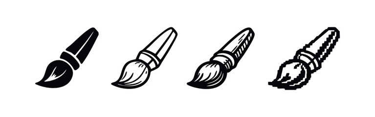 Paint Brush Icons Set in Solid, Outline, Hand-Drawn, and Pixel Art Styles for Creativity © liubomir118809