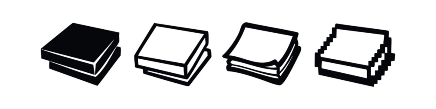 Stack of documents paper files icon set in solid, outline, hand-drawn, and pixelated styles.