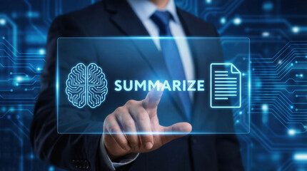 Artificial intelligence brain data network summarize concept glowing interface