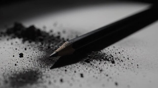 A sharp yellow wooden pencil with a graphite lead and a pink eraser sits on white paper in a macro closeup, ready for drawing, writing, and education in a creative school or business office