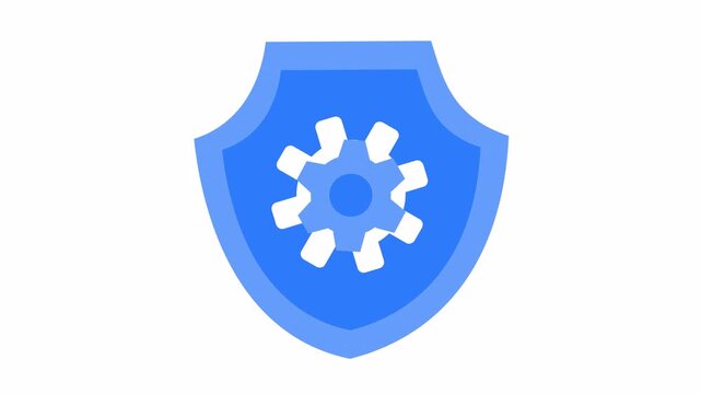 Technical maintenance shield icon with gear symbol isolated on a transparent background for software and hardware repair symbols. Blue security shield and cogwheel for system settings element concept.