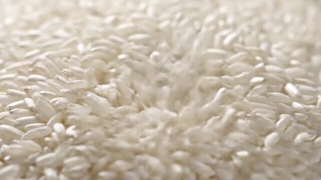 Close up of white rice grains creating a natural food texture background