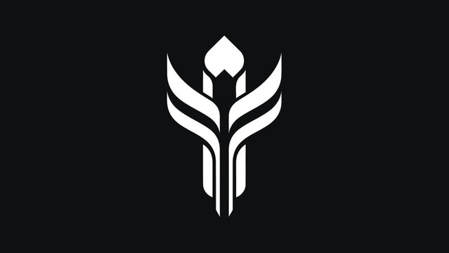 Abstract White Symbol on Black Background Minimalist Design.