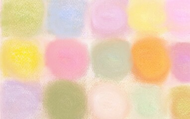 A hand-drawn, analog illustration on paper with circular patterns in soft, gentle pastel tones, banner-sized background illustration for advertising.