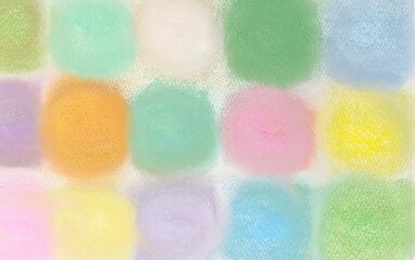 A hand-drawn, analog illustration on paper with circular patterns in soft, gentle pastel tones, banner-sized background illustration for advertising.