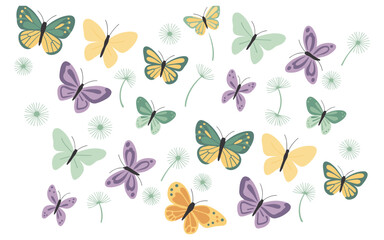 Colorful Butterfly Pattern with Dandelion Seeds Flat Design