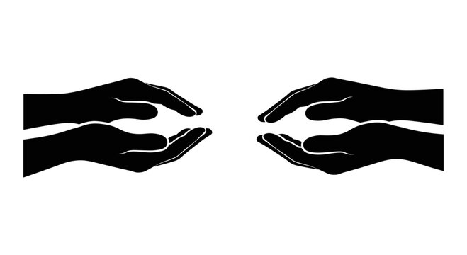 Two contrasting hand gestures depicted in black and white silhouette form Vector, illustration