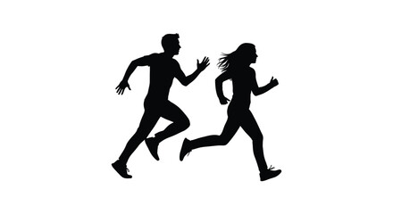 Dynamic vector graphic illustration of a running man and woman sprinting together in full stride