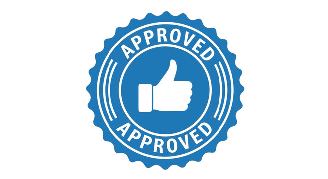Approved Thumbs Up Badge Vector &ndash; Blue Certified Seal Stamp Emblem Icon