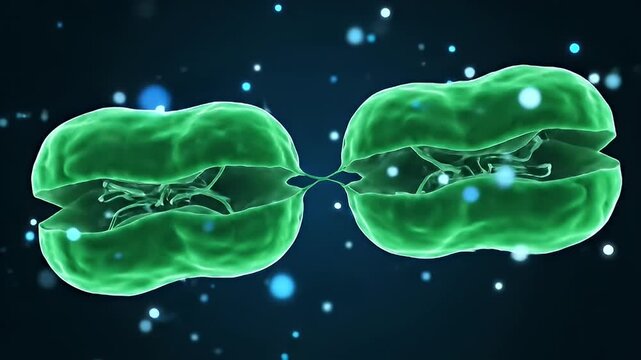 3D Animation of Cell Division: Microscopic Biological Process of Fission and Growth