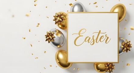Easter celebration with golden decorations and balloons