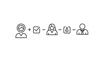 Fototapeta premium Business process flow with people and checklist icons.
