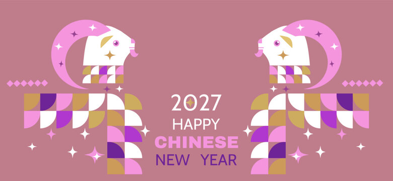 Happy Chinese New Year 2027, Zodiac sign, lunar new year of the Goat Chinese translation: "Happy New Year, Goat" Vector template zodiac symbol animal mascot icon illustration