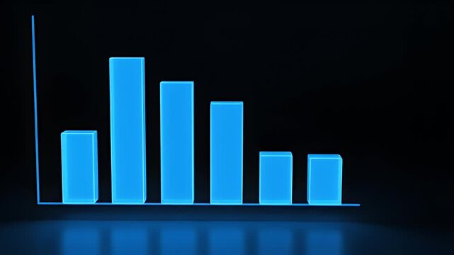 Abstract blue bar graph ascending on black background