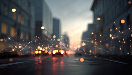 Obraz premium Blurred City Street at Dusk with Bokeh Lights and Traffic.