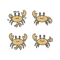Cartoon crabs showing different emotions and gestures with copy space