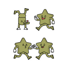 Cartoon stars exercising and holding hands in a fun and playful style