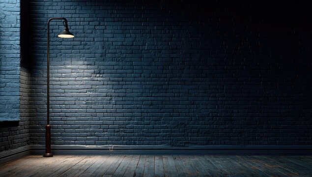 Dark Brick Wall Illuminated by a Single Street Lamp.