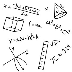 Mathematics and Geometry Education Doodle Set with Formulas