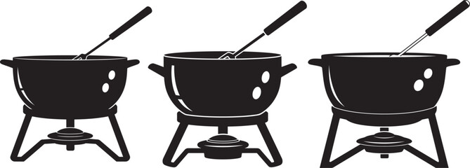 Fondue pots with ladles on stands silhouette © Creative Icon Store 