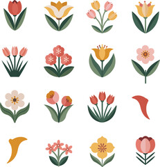 set of flower vector design icons art illustrator