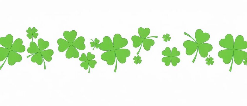 Green clovers arranged in a row on white background for decoration  