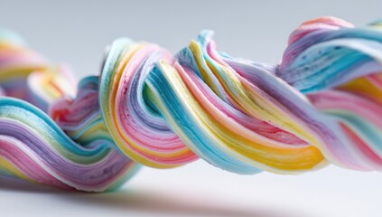 Swirling pastel-colored frosting twists on a white background