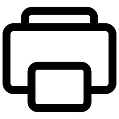 This minimalist icon is a classic representation of a printer, widely recognized in digital interfaces and design systems.