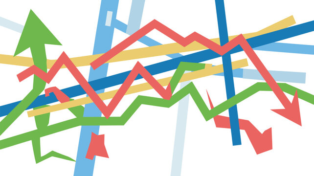 A colorful graph illustration with arrows and lines on a white background