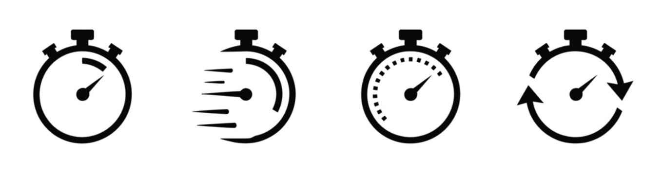 Timer icon set, alarm clock symbol, watch countdown vector illustration, stopwatch sign, hours minutes and seconds concept, simple express pictogram outline collection for top ranked scheduling 
