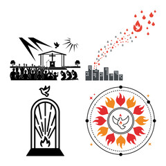 Obraz premium Holy spirit dove and praying hands with flame christian icon bundle