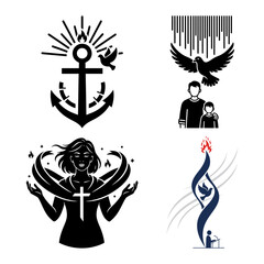 Fototapeta premium Holy spirit flame swirl with people and ember icons bundle