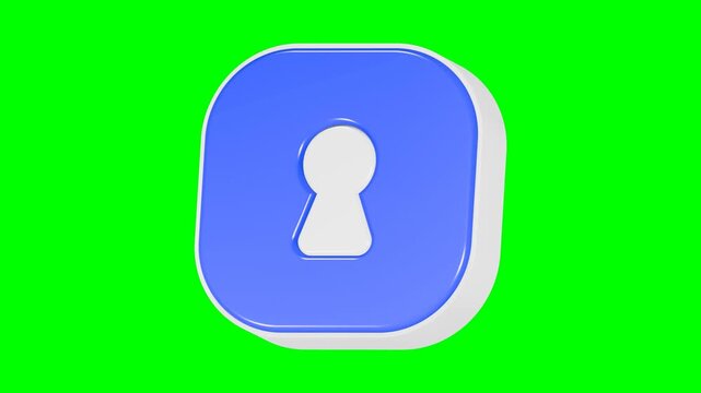 keyhole icon 3d render blue square button