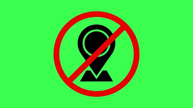 No Entry Sign Continuous Loop Animation, Location Pin Prohibited Symbol with Red Circle, Warning Icon on Green Screen, 4K Video