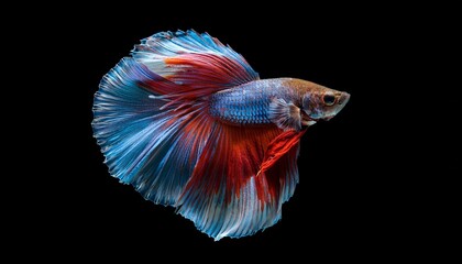 Fototapeta premium Betta Fish Siamese Fighting Fish In Movement Isolated On Black Background