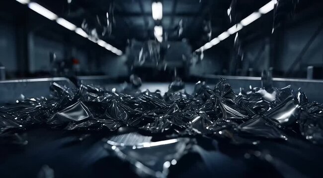 Abstract Dark Metallic Shards Shattering and Falling in Slow Motion.
