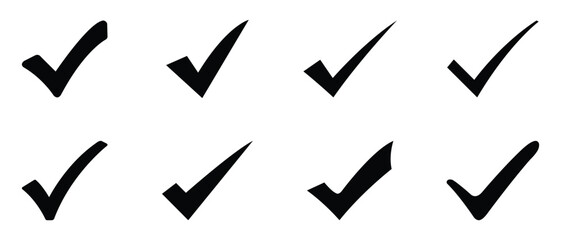 Black check mark icon set with minimalist hand drawn style
