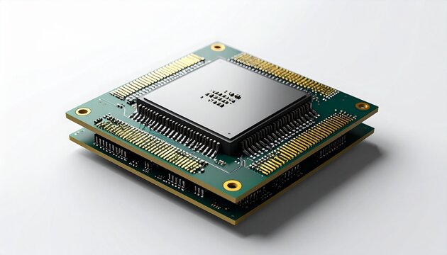 Close-up of a CPU Chip on a White Background.