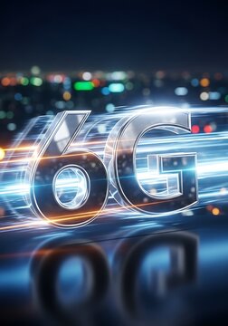 Metallic six g text with light streaks technology futuristic