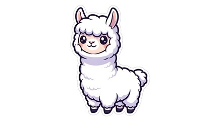 Obraz premium AIzaSyBFcFvcPByegxKqKy-518t5MF7DMOm4IUQ Cute White Fluffy Alpaca Llama Cartoon Animal Sticker