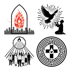 Fototapeta premium Dove handshake lantern and guidance light christian icon bundle