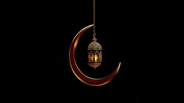 Golden Lantern Hanging from Crescent Moon.