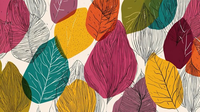 A colorful illustration of various leaves on a white background