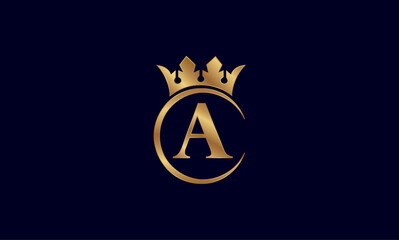 Luxury Golden Letter A Logo with Royal Crown and Circular Frame on Dark Background