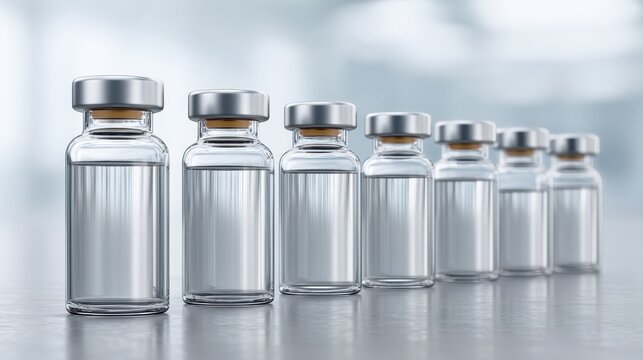 Clear Glass Medicine Bottles Showcasing Various Shapes and Sizes for Medical Development and Conceptual Visualization